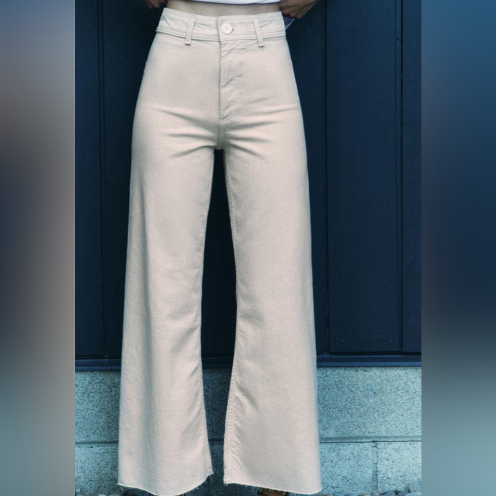 zara marine straight high rise jeans tan!!